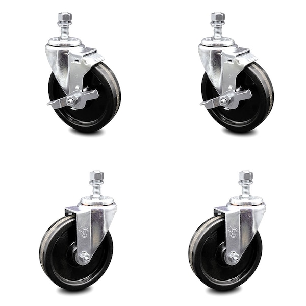 Service Caster 5 Inch Phenolic Wheel Swivel 12mm Threaded Stem Caster Brakes SCC, 2PK SCC-TS20S514-PHR-M1215-2-TLB-2 - main